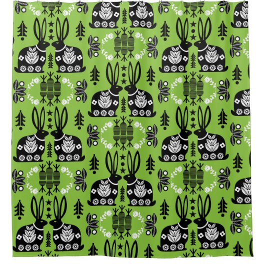 Rabbit Nordic Scandinavian Folk Art Douchegordijn (Voorkant)