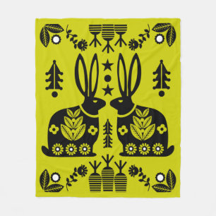 Rabbit Nordic Scandinavian Folk Art Fleece Deken