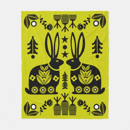 Rabbit Nordic Scandinavian Folk Art Fleece Deken (Voorkant)