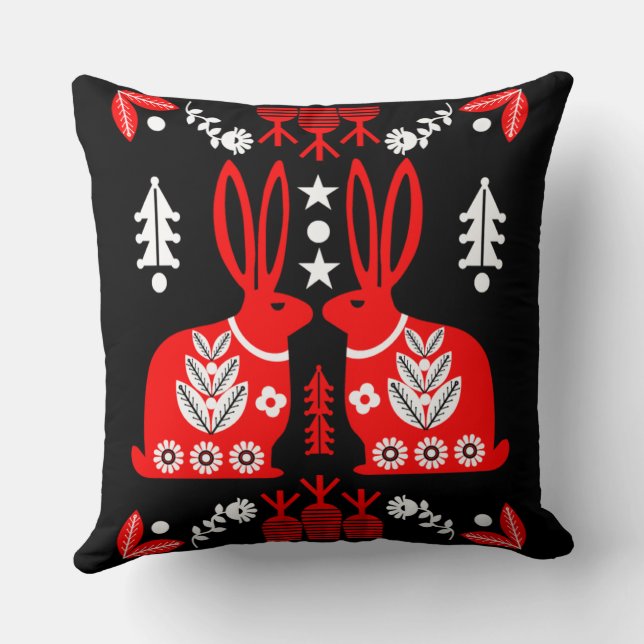 Rabbit Nordic Scandinavian Folk Art Kussen (Achterkant)