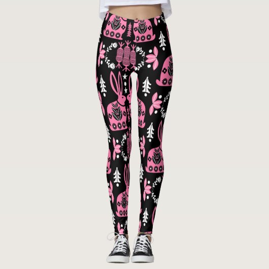 Rabbit Nordic Scandinavian Folk Art Leggings (Voorkant)