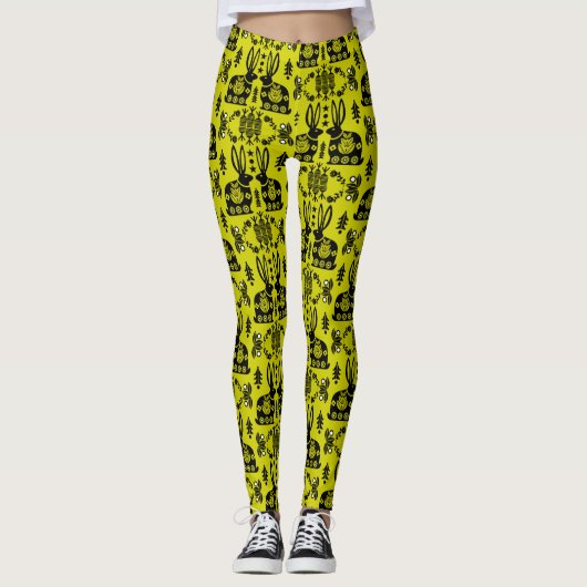 Rabbit Nordic Scandinavian Folk Art Leggings (Voorkant)