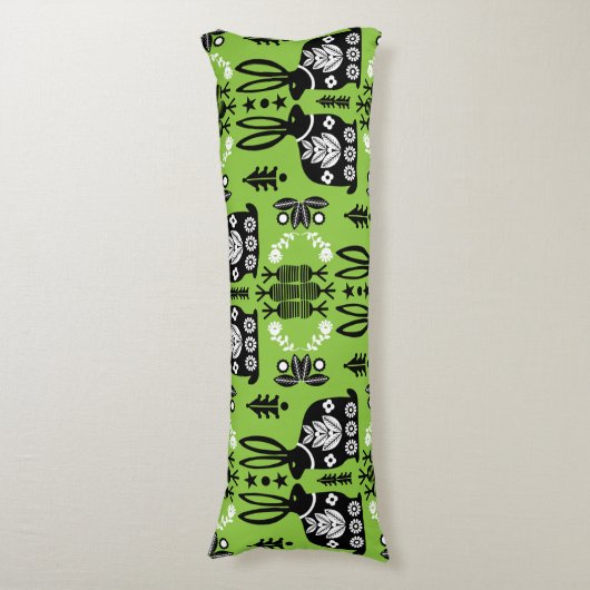 Rabbit Nordic Scandinavian Folk Art Lichaamskussen (Voorkant Verticaal)