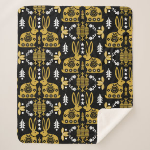 Rabbit Nordic Scandinavian Folk Art Sherpa Deken