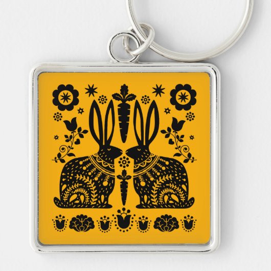 Rabbit Nordic Scandinavian Folk Art Sleutelhanger (Voorkant)