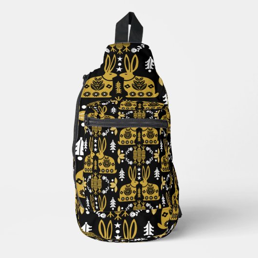 Rabbit Nordic Scandinavian Folk Art Sling Bag (Voorkant)