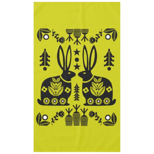 Rabbit Nordic Scandinavian Folk Art Tablecloth Tafelkleed (Voorkant)