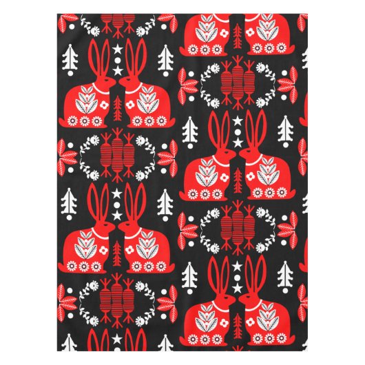 Rabbit Nordic Scandinavian Folk Art Tafelkleed (Voorkant)