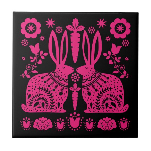 Rabbit Nordic Scandinavian Folk Art Tegeltje (Voorkant)