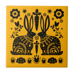 Rabbit Nordic Scandinavian Folk Art Tegeltje
