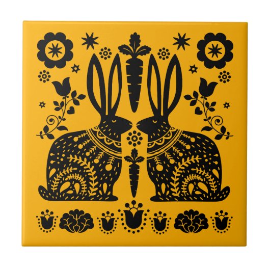 Rabbit Nordic Scandinavian Folk Art Tegeltje (Voorkant)