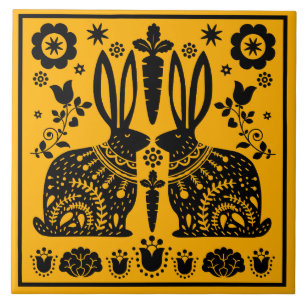 Rabbit Nordic Scandinavian Folk Art Tegeltje