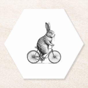 Rabbit On A Bike Bunny Fietsen Fietsen Fietsen Man Kartonnen Onderzetters