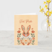 Rabbit Oranje Yellow God Påske Kaart (Gele Bloem)
