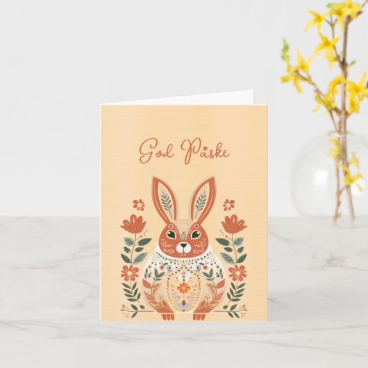 Rabbit Oranje Yellow God Påske Kaart (Gele Bloem)