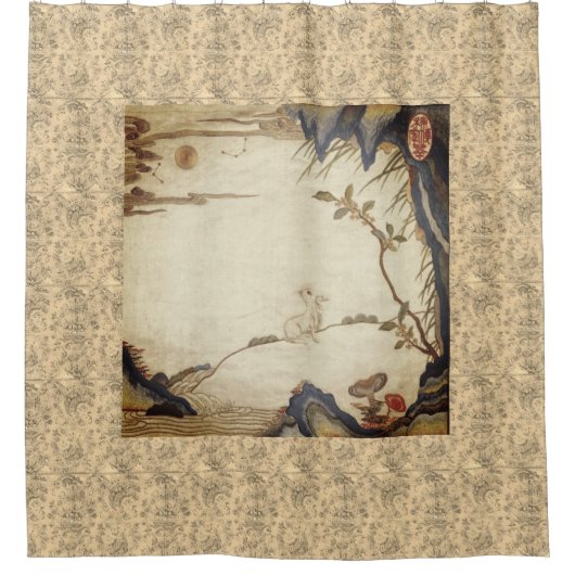 RABBIT OVER EEN VOLLEDIGE MOON SHOWER CURTATIE DOUCHEGORDIJN (Voorkant)