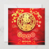 Rabbit Papercut Blossom Chinees Nieuwjaar 2023 SqC Kaart (Voorkant)