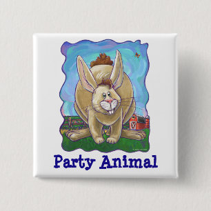 Rabbit Party Center Vierkante Button 5,1 Cm
