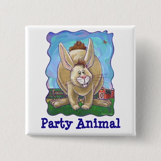 Rabbit Party Center Vierkante Button 5,1 Cm (Voorkant)