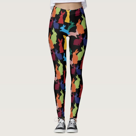 Rabbit Pattern Matching Black Leggings (Voorkant)