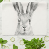 Rabbit Pencil Tekening Theedoek (Gevouwen)