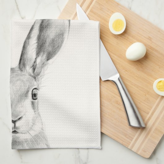 Rabbit Pencil Tekening Theedoek (Quarter Fold)