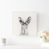 Rabbit Pencil Tekening Vierkante Klok (Huis)