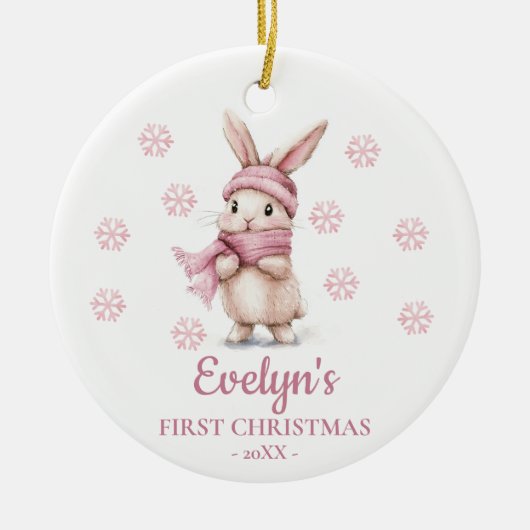 Rabbit Personalized Girl's First Christmas Keramisch Ornament (Voorkant)