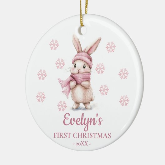 Rabbit Personalized Girl's First Christmas Keramisch Ornament (Links)