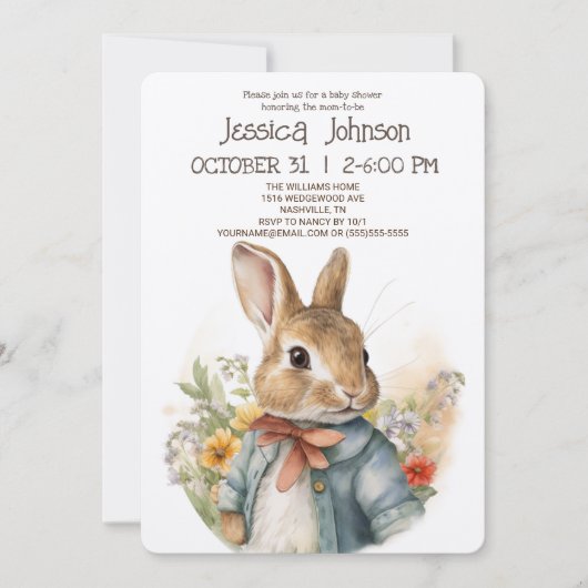Rabbit Peter Baby shower Uitnodiging (Voorkant)