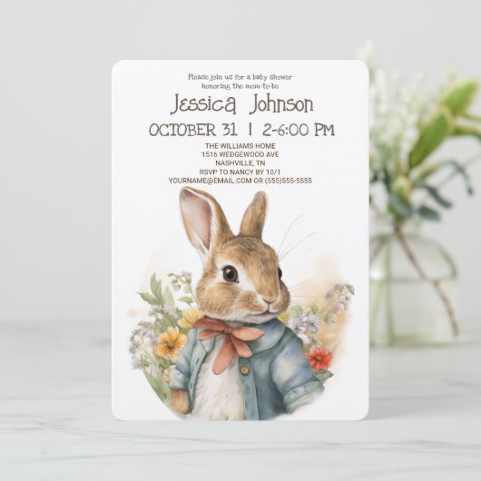 Rabbit Peter Baby shower Uitnodiging (Staand voorkant)