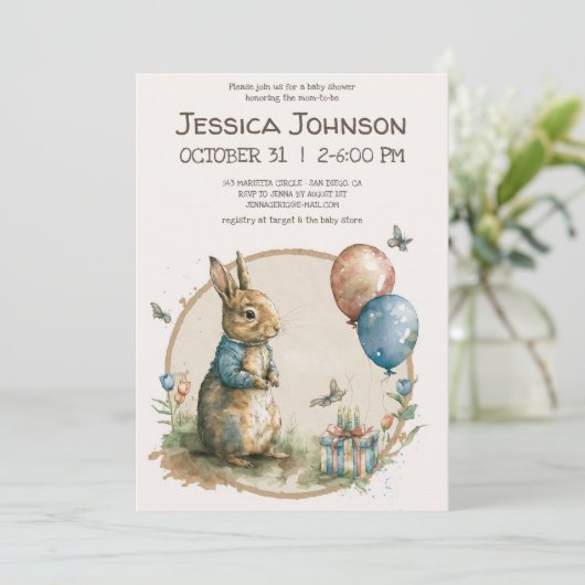 Rabbit Peter Baby shower Uitnodiging (Staand voorkant)