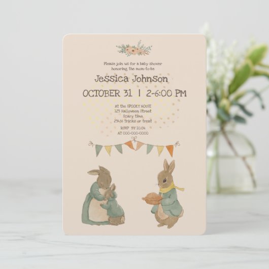 Rabbit Peter Baby shower Uitnodiging (Staand voorkant)