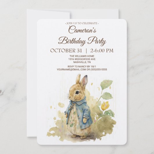 Rabbit Peter Birthday Party Invitation Kaart (Voorkant)