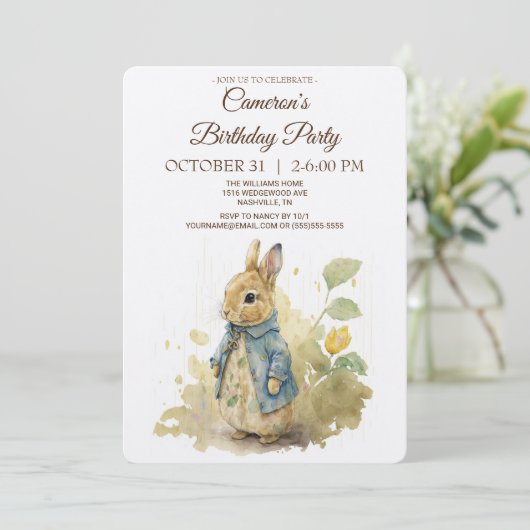 Rabbit Peter Birthday Party Invitation Kaart (Staand voorkant)
