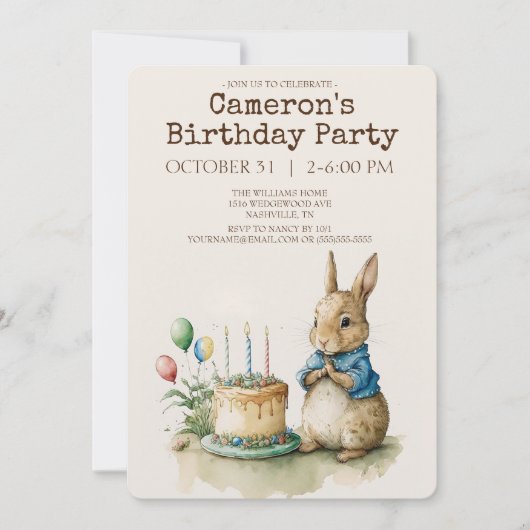Rabbit Peter Birthday Party Invitation Kaart (Voorkant)