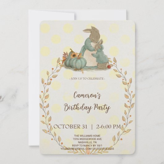 Rabbit Peter Birthday Party Invitation Kaart (Voorkant)