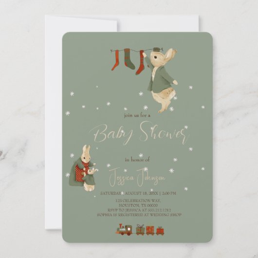 Rabbit Peter Kerstmas Baby shower Uitnodiging (Voorkant)