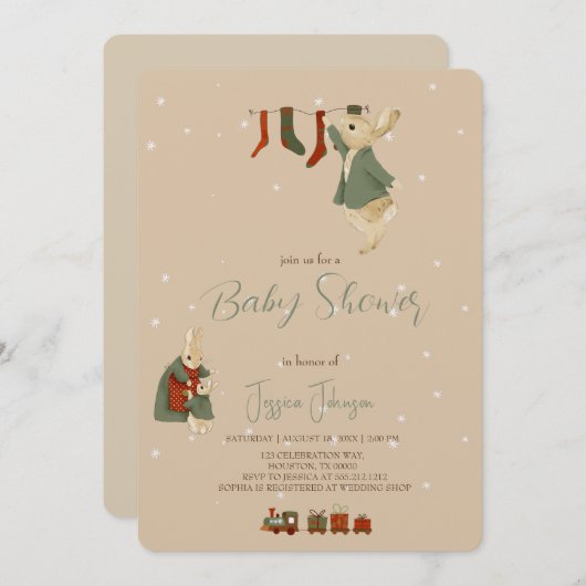 Rabbit Peter Kerstmas Baby shower Uitnodiging (Voorkant / Achterkant)