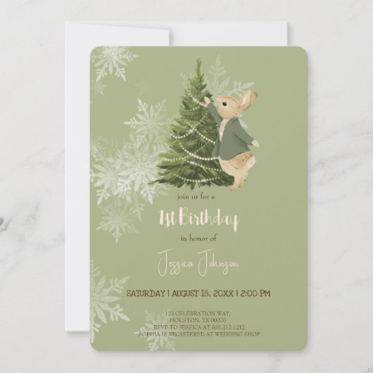 Rabbit Peter kerstmis 1 Birthday Uitnodiging (Voorkant)