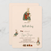 Rabbit Peter kerstmis 1 Birthday Uitnodiging (Voorkant / Achterkant)