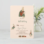 Rabbit Peter kerstmis 1 Birthday Uitnodiging (Staand voorkant)