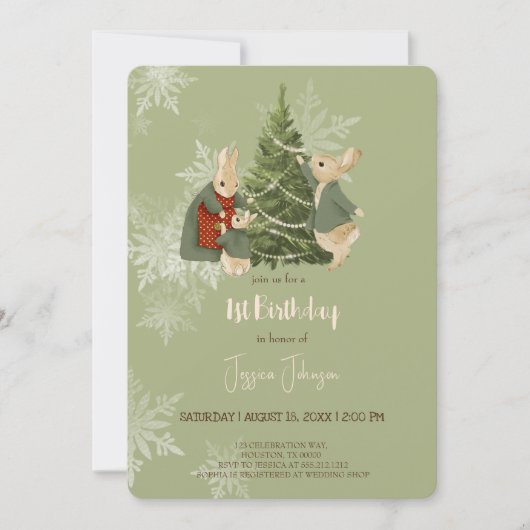 Rabbit Peter kerstmis 1 Birthday Uitnodiging (Voorkant)