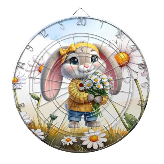 Rabbit pink ears white daisies dartbord (Voorkant)