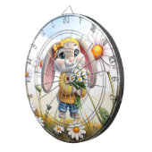 Rabbit pink ears white daisies dartbord (Voorkant Rechts)