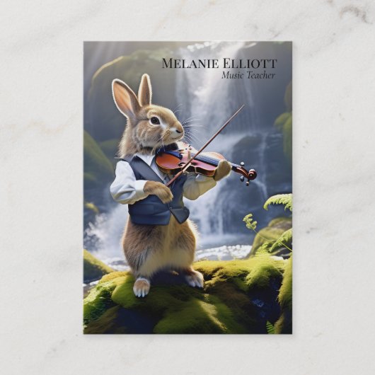 Rabbit Playing Violin - Schattigee Muziekleraar Ka Visitekaartje (Voorkant)