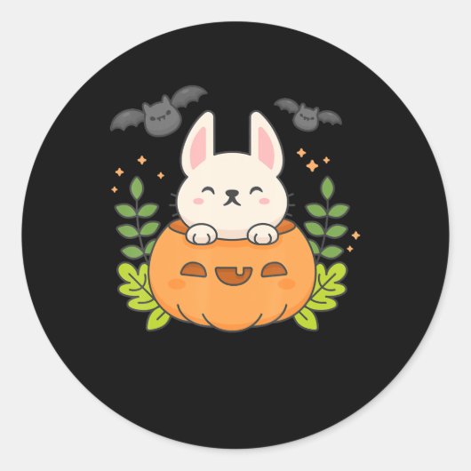 Rabbit Pumpkin Bats Japans Halloween Ronde Sticker (Voorkant)