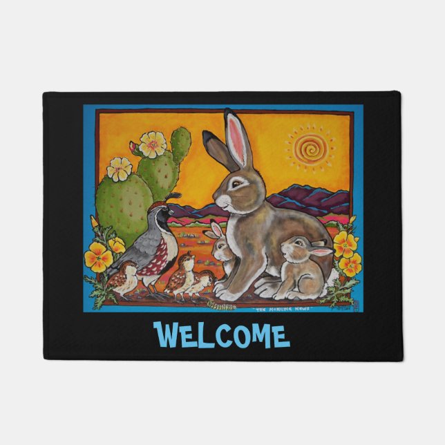 Rabbit Quail Welkom door Mat Southwestern Cactus (Voorkant)
