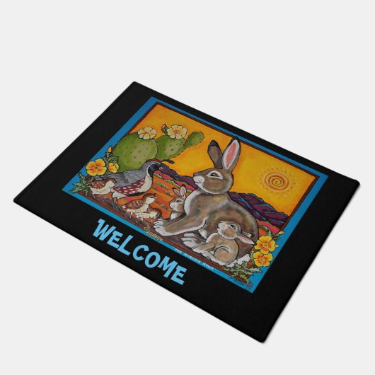 Rabbit Quail Welkom door Mat Southwestern Cactus (Schuin)