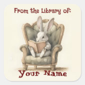 Rabbit Reading Bookplate Vierkante Sticker (Voorkant)
